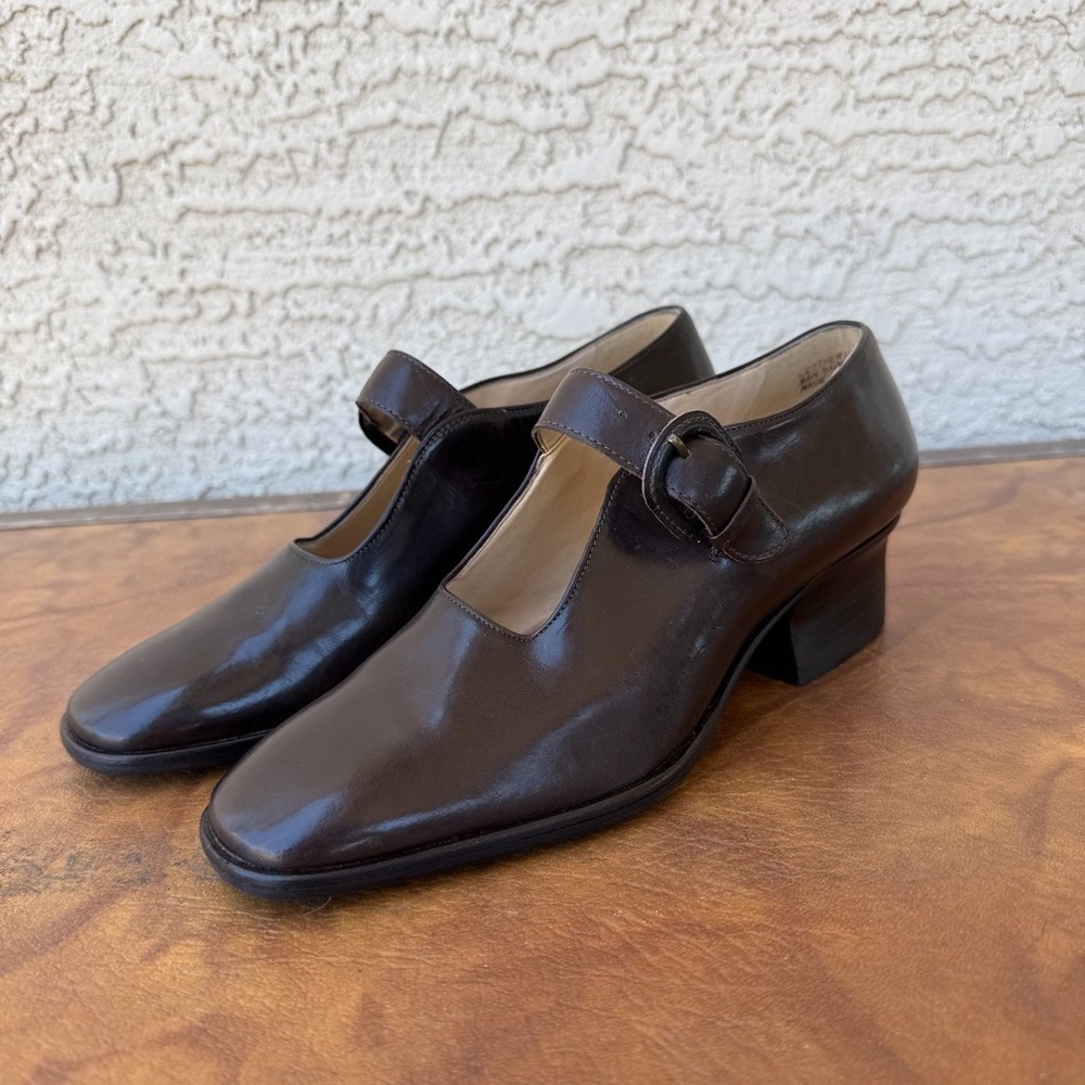 Vintage Enzo Angiolini Brown Leather Mary Jane Pumps Size 6